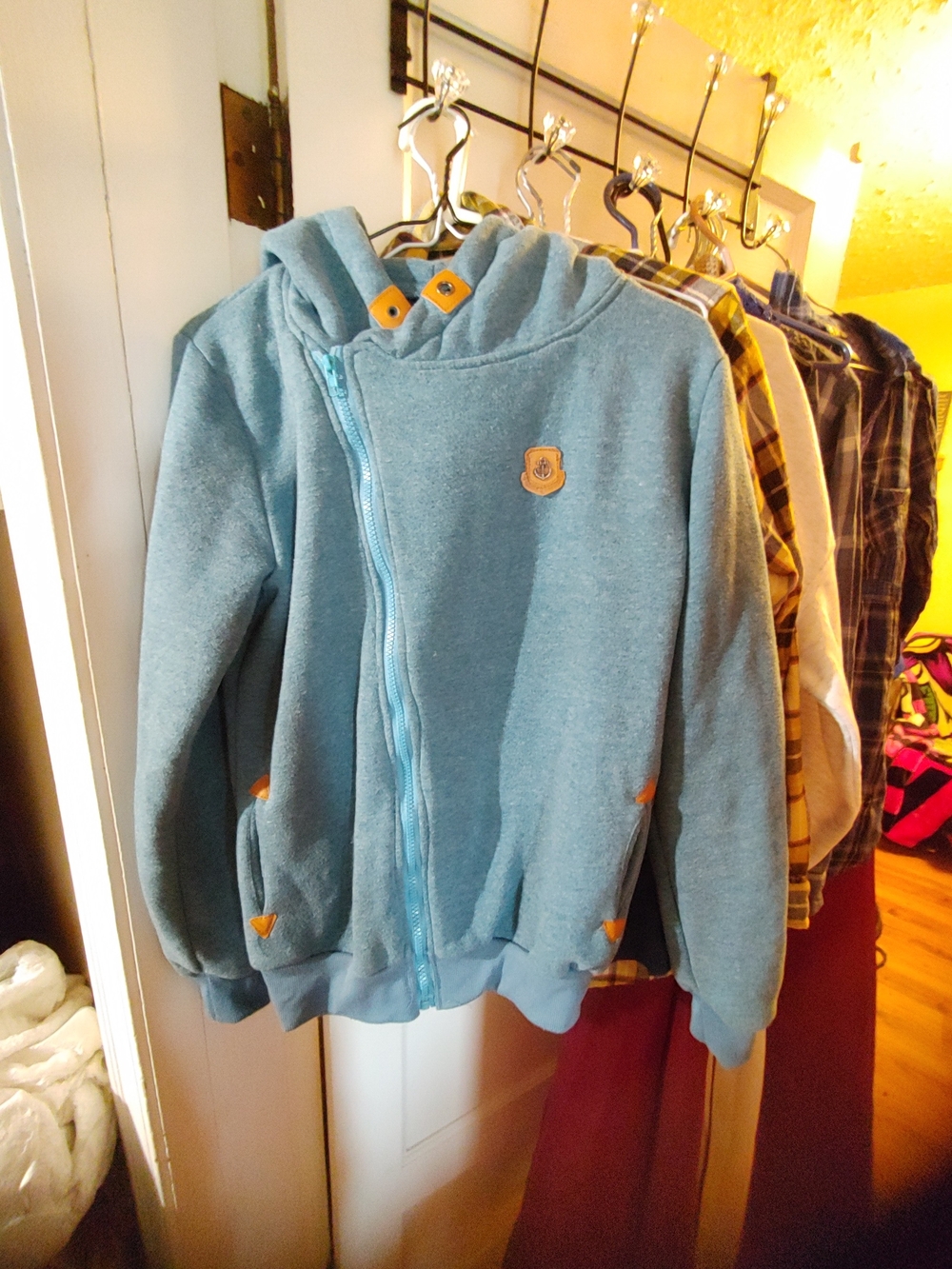 Naketano Teal Asymmetrical Zip Hoodie with Orange Trim